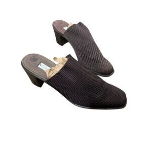 Vintage Donald Pliner Sz 10 Brown Knit Canvas Square Toe Slip On Mule Heel